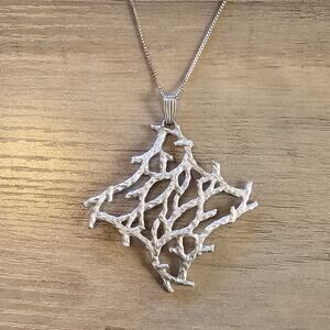 Vintage Van Dell Sterling Silver Coral Branch Pendant Necklace
